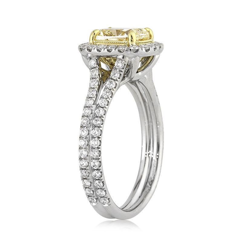2.22ct Fancy Light Yellow Cushion Cut Diamond Engagement Anniverary Ring