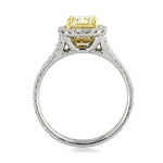 2.22ct Fancy Light Yellow Cushion Cut Diamond Engagement Anniverary Ring