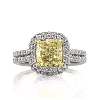 2.92ct Fancy Yellow Cushion Cut Diamond Engagement Ring