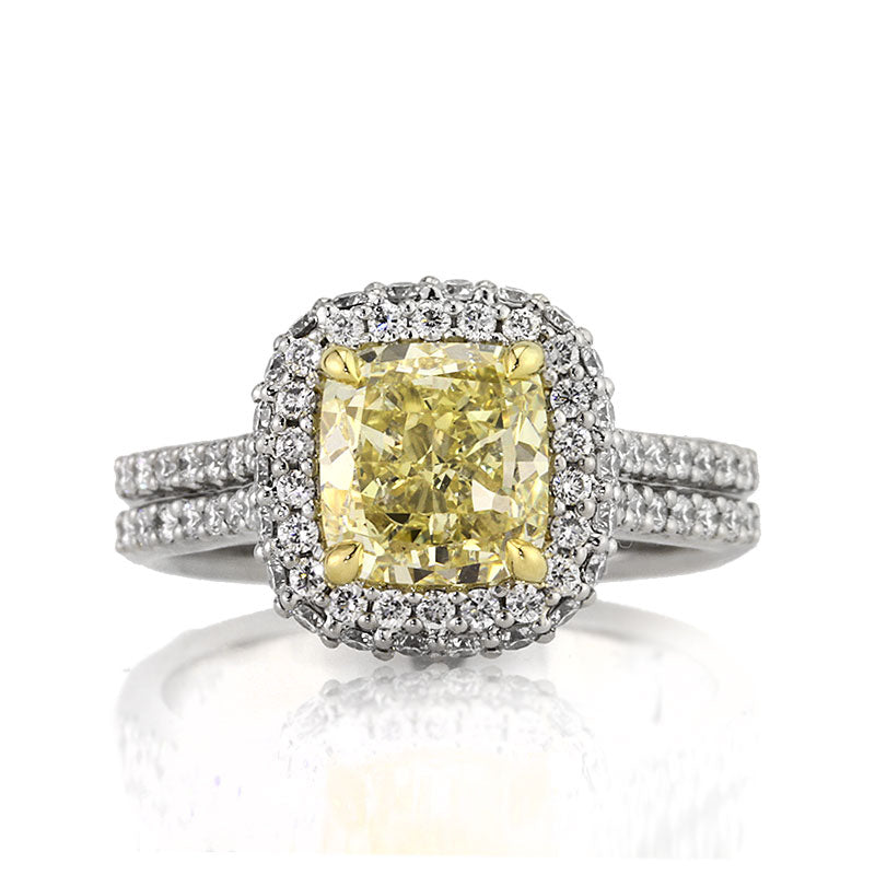 2.92ct Fancy Yellow Cushion Cut Diamond Engagement Ring