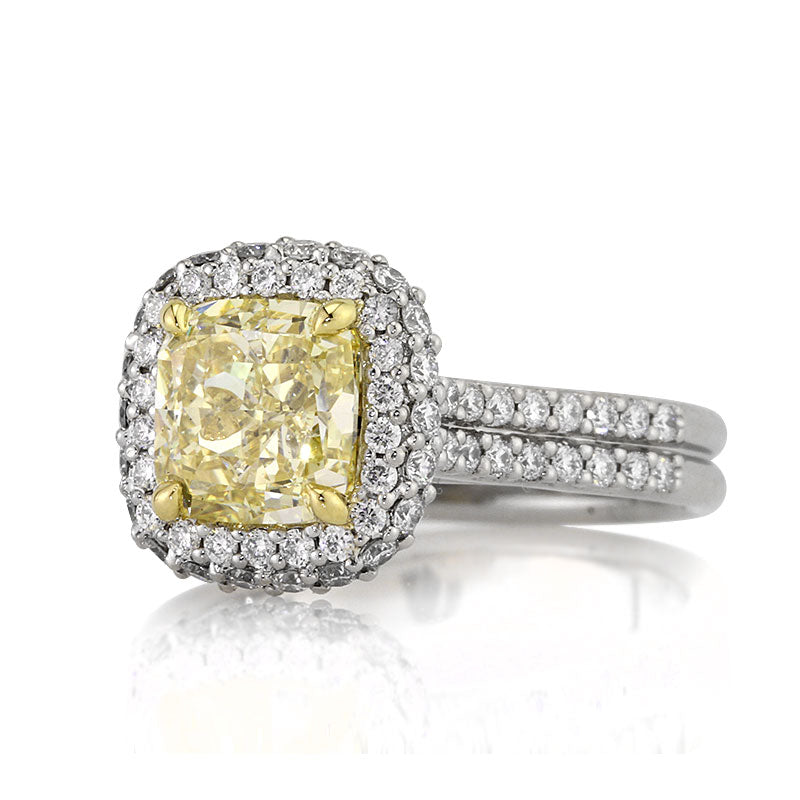 2.92ct Fancy Yellow Cushion Cut Diamond Engagement Ring
