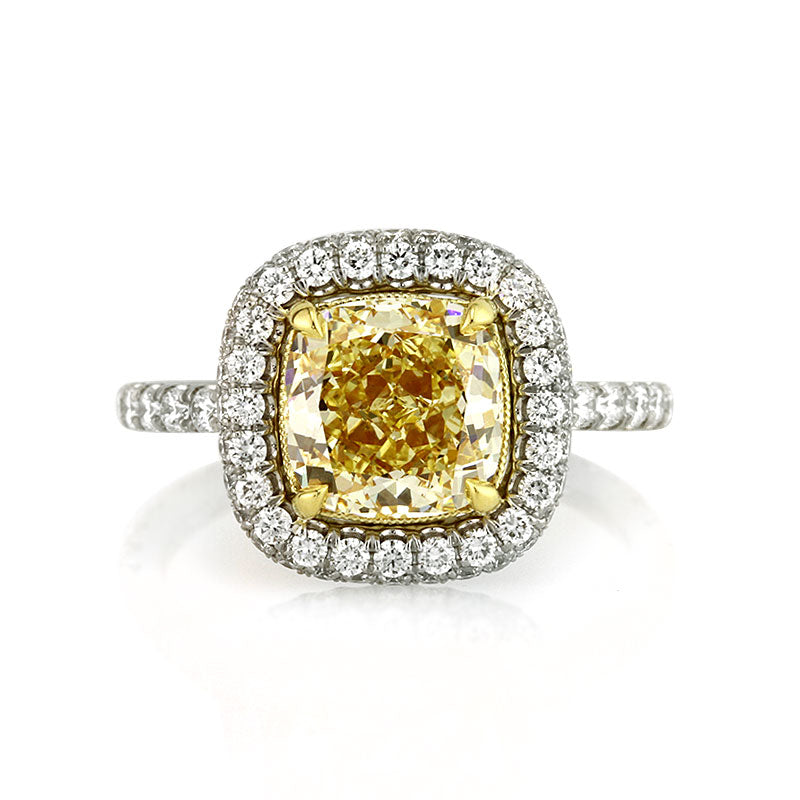 3.72ct Fancy Yellow Cushion Cut Diamond Engagement Ring