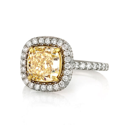 3.72ct Fancy Yellow Cushion Cut Diamond Engagement Ring