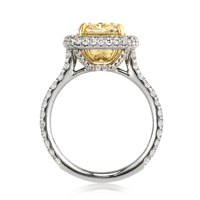 3.72ct Fancy Yellow Cushion Cut Diamond Engagement Ring