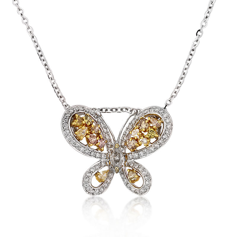 2.65ct Fancy Color Round Brilliant and Marquise Cut Diamond Butterfly Pendant
