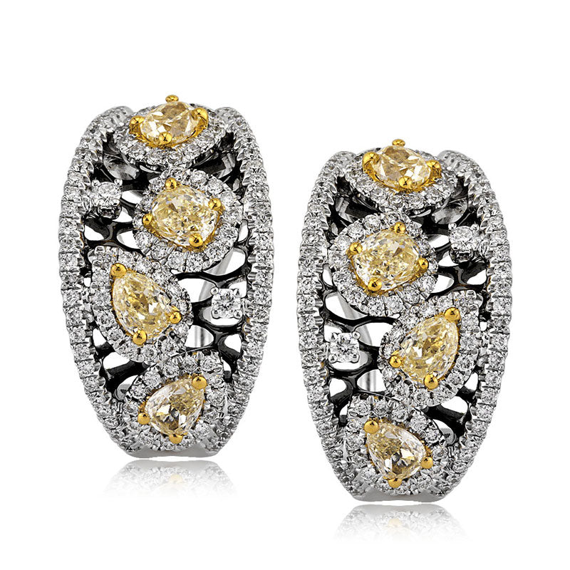 2.68ct Fancy Yellow Oval Cut and Pear Shaped Diamond Earrings