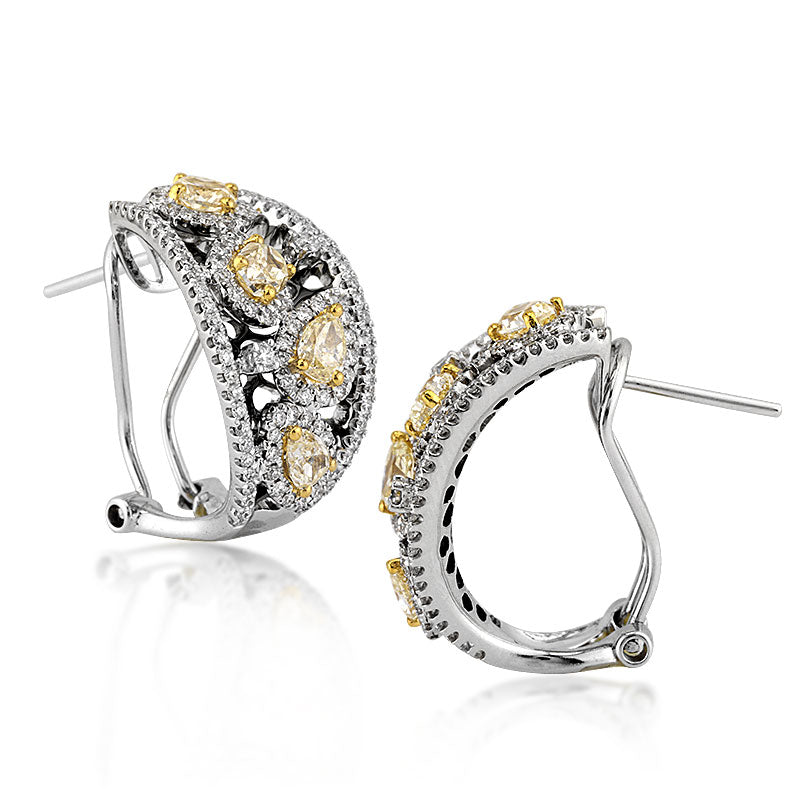 2.68ct Fancy Yellow Oval Cut and Pear Shaped Diamond Earrings