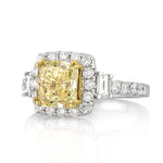 3.09ct Fancy Yellow Cushion Cut Diamond Engagement Ring