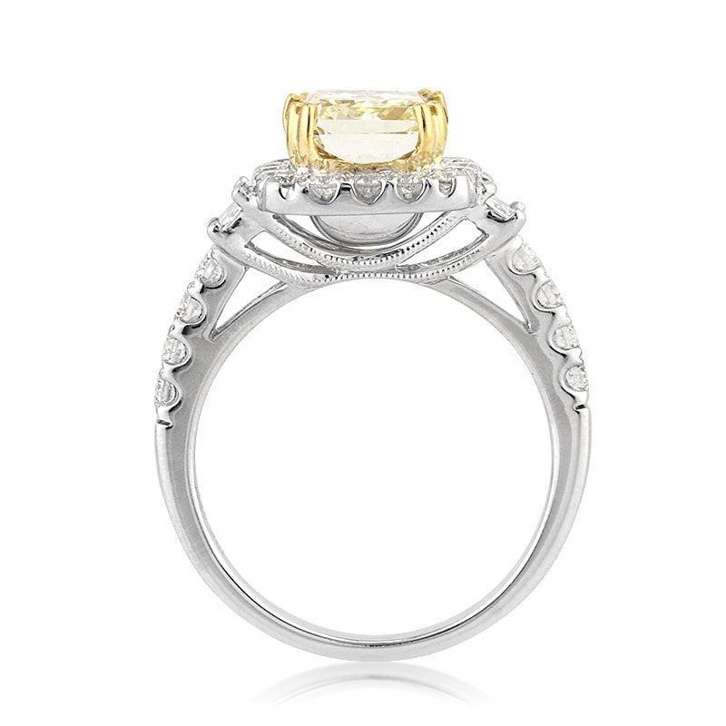 3.09ct Fancy Yellow Cushion Cut Diamond Engagement Ring