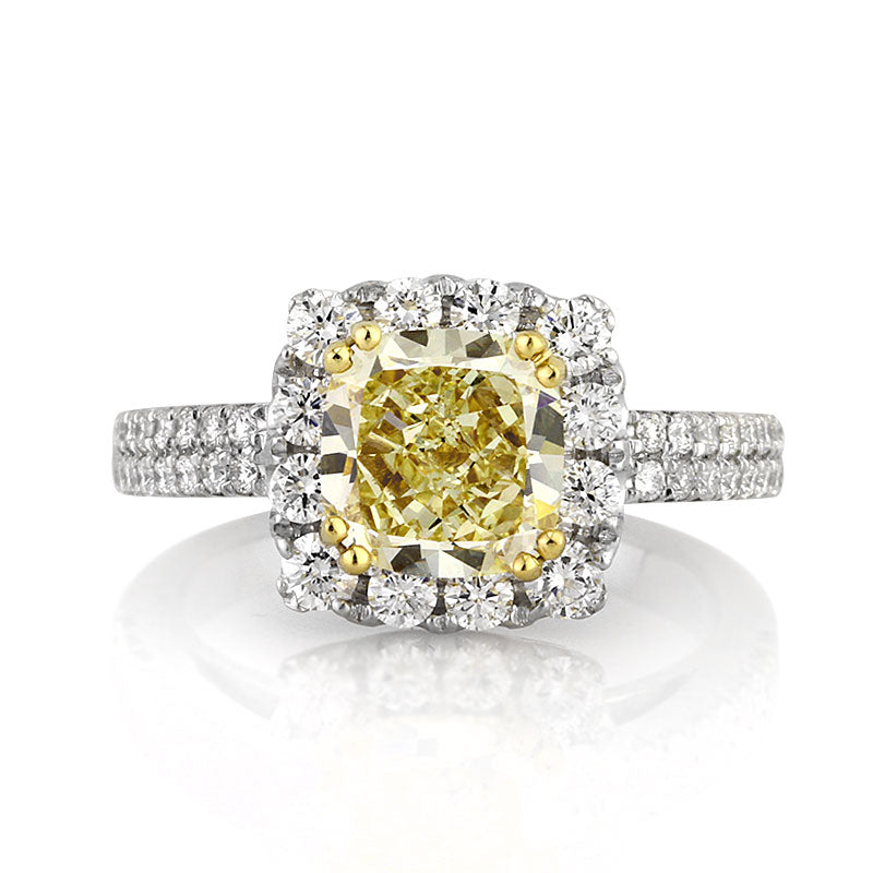 3.19ct Fancy Yellow Cushion Cut Diamond Engagement Ring