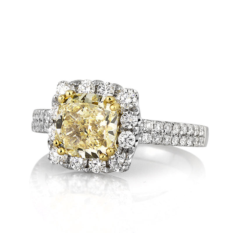 3.19ct Fancy Yellow Cushion Cut Diamond Engagement Ring