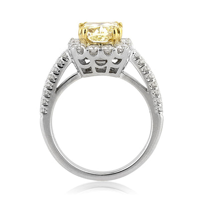 3.19ct Fancy Yellow Cushion Cut Diamond Engagement Ring