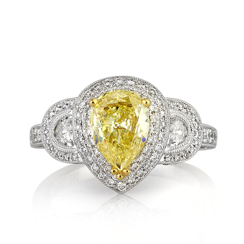 2.14ct Fancy Intense Yellow Pear Shaped Diamond Engagement Ring
