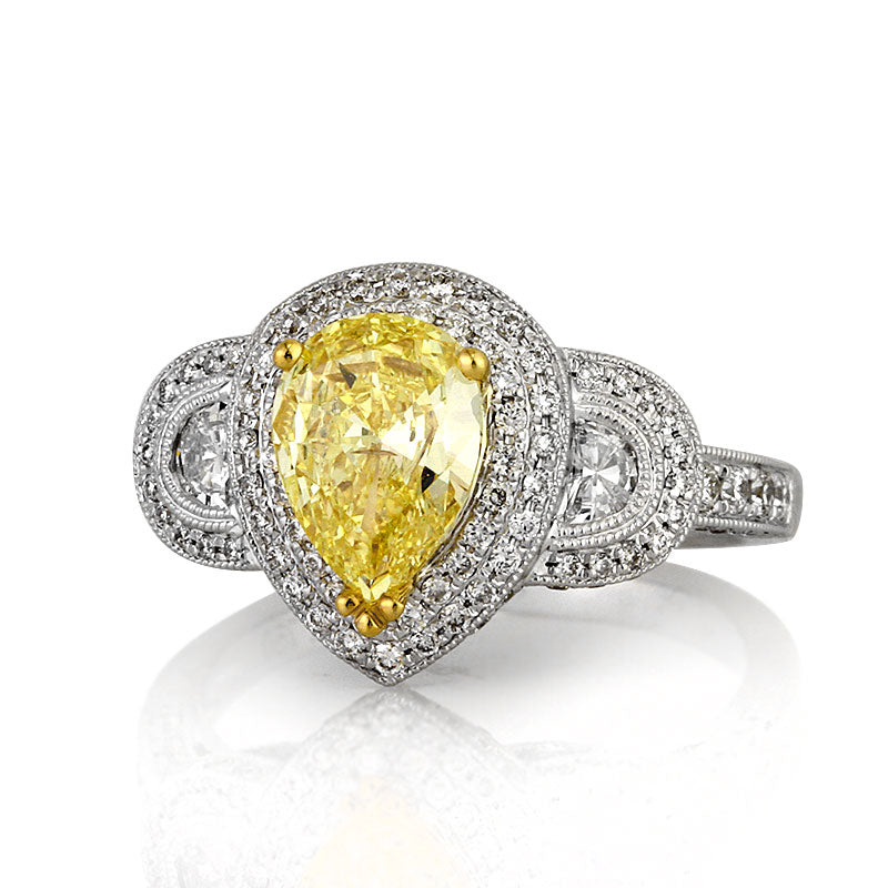 2.14ct Fancy Intense Yellow Pear Shaped Diamond Engagement Ring