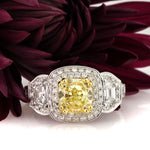 2.81ct Fancy Yellow Cushion Cut Diamond Engagement Ring