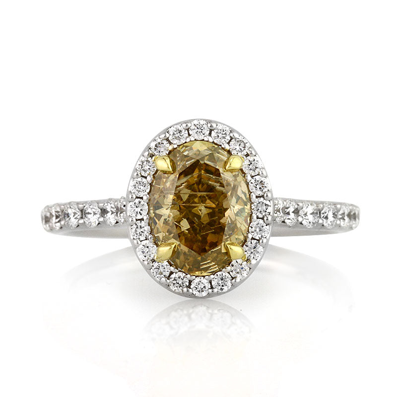 2.05ct Fancy Dark Brown Yellow Oval Cut Diamond Engagement Ring