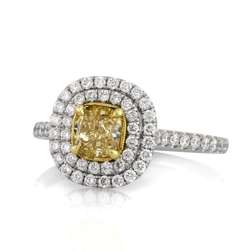 1.54ct Fancy Intense Yellow Cushion Cut Diamond Engagement Ring