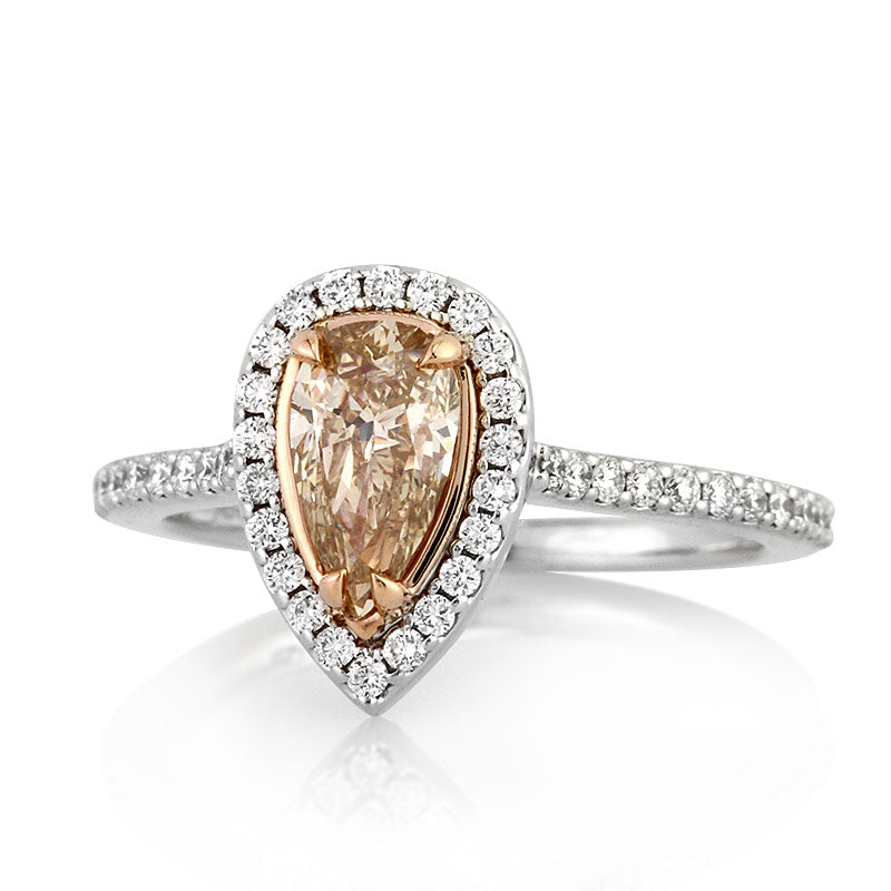 1.22ct Fancy Light Yellow Brown Pear Shaped Diamond Engagement Ring