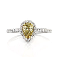 1.09ct Fancy Light Brown Green Yellow Pear Shaped Diamond Engagement Ring