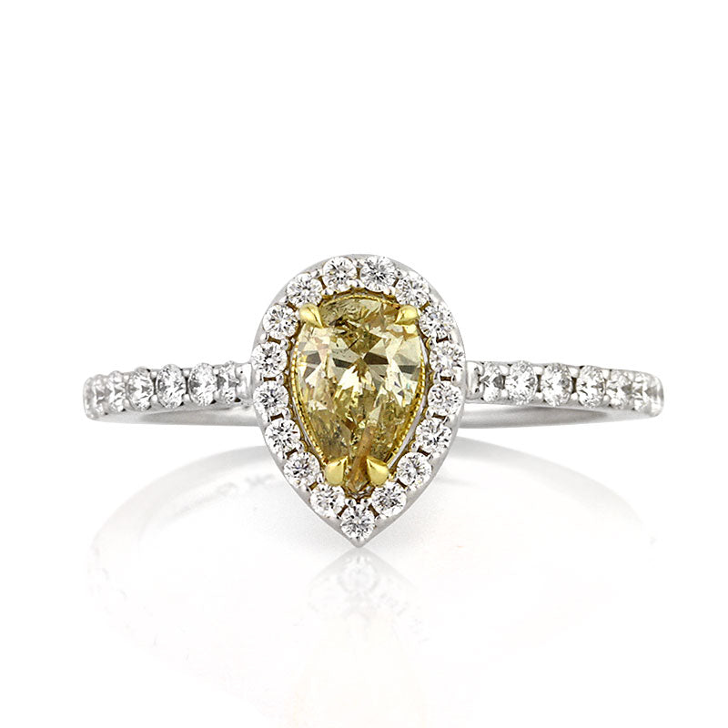 1.09ct Fancy Light Brown Green Yellow Pear Shaped Diamond Engagement Ring