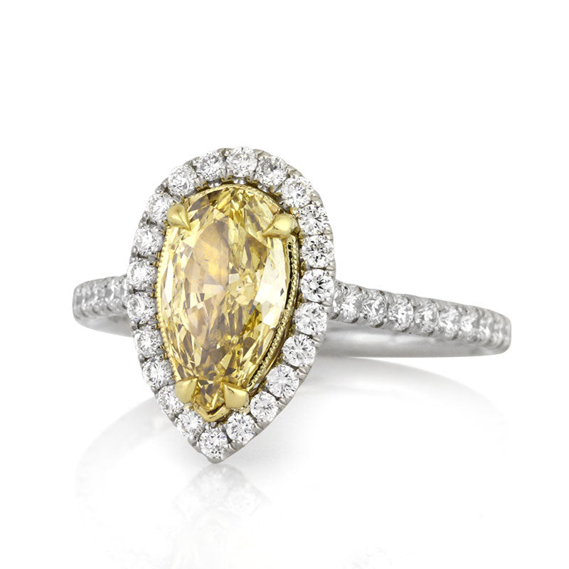 1.71ct Fancy Intense Yellow Pear Shaped Diamond Engagement Ring
