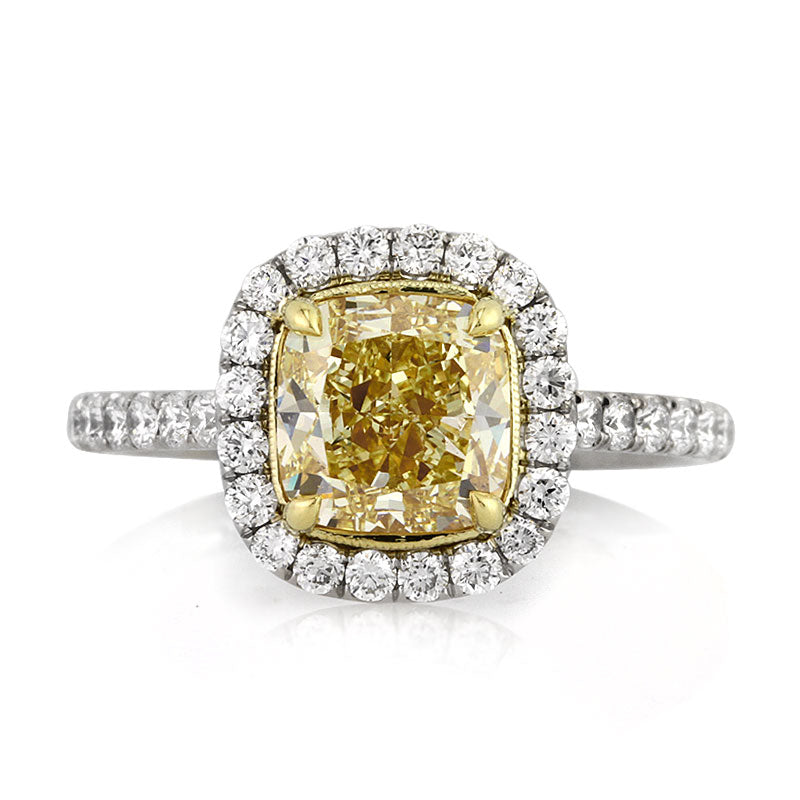 2.72ct Fancy Yellow Cushion Cut Diamond Engagement Ring