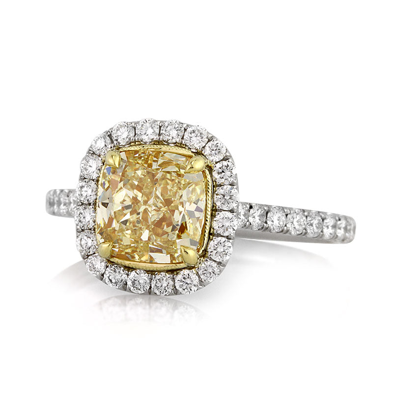 2.72ct Fancy Yellow Cushion Cut Diamond Engagement Ring