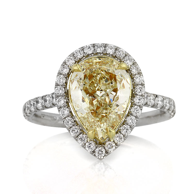 3.09ct Fancy Yellow Pear Shaped Diamond Engagement Ring