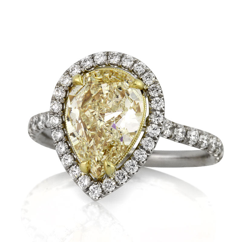 3.09ct Fancy Yellow Pear Shaped Diamond Engagement Ring