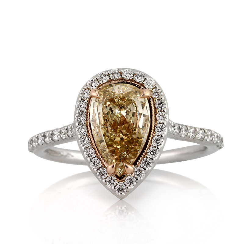 1.51ct Fancy Light Brown Yellow Pear Shaped Diamond Engagement Ring