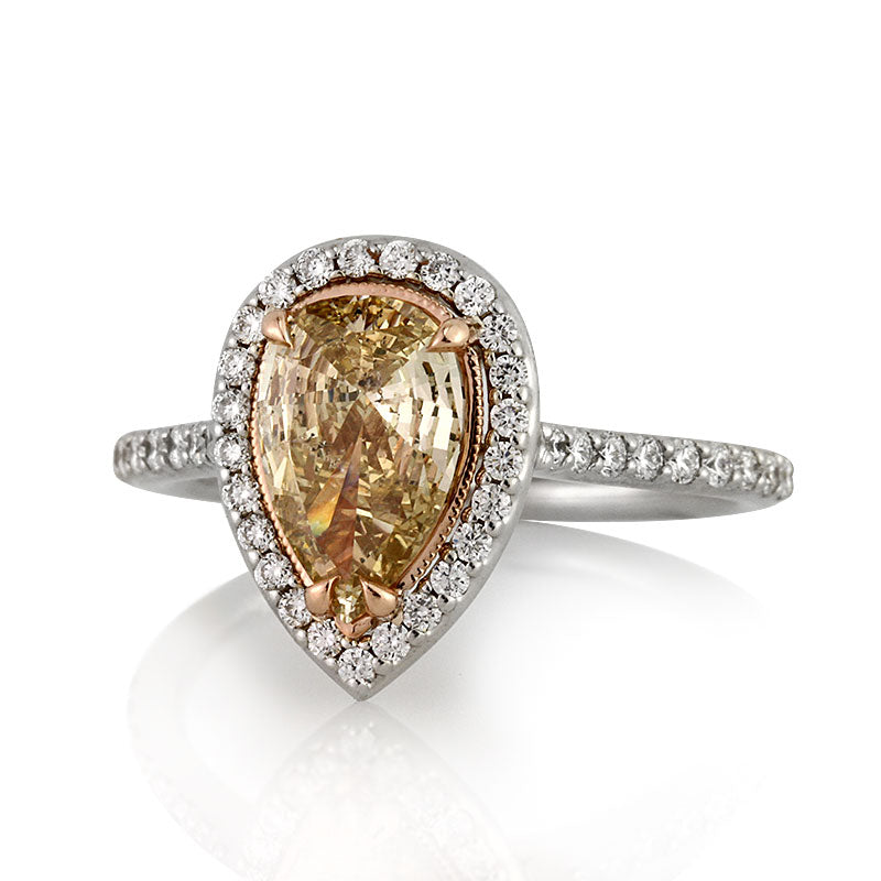 1.51ct Fancy Light Brown Yellow Pear Shaped Diamond Engagement Ring