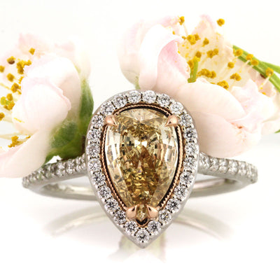 1.51ct Fancy Light Brown Yellow Pear Shaped Diamond Engagement Ring