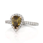 1.45ct Fancy Dark Brown Green Yellow Pear Shaped Diamond Engagement Ring