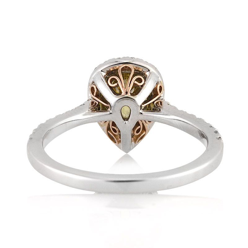 1.45ct Fancy Dark Brown Green Yellow Pear Shaped Diamond Engagement Ring