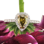 1.45ct Fancy Dark Brown Green Yellow Pear Shaped Diamond Engagement Ring