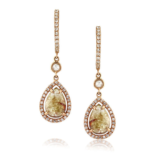 1.88ct Fancy Color Pear Shaped Rose Cut Diamond Earrings