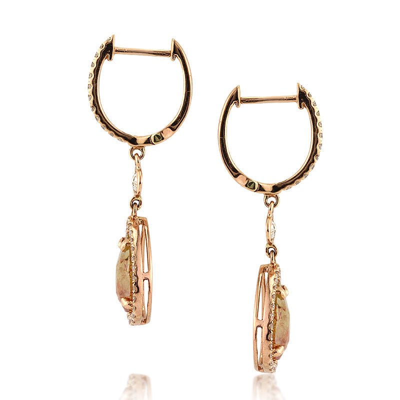 1.88ct Fancy Color Pear Shaped Rose Cut Diamond Earrings