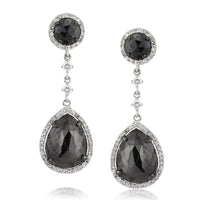 7.96ct Fancy Black Pear Shaped Rose Cut Diamond Earrings