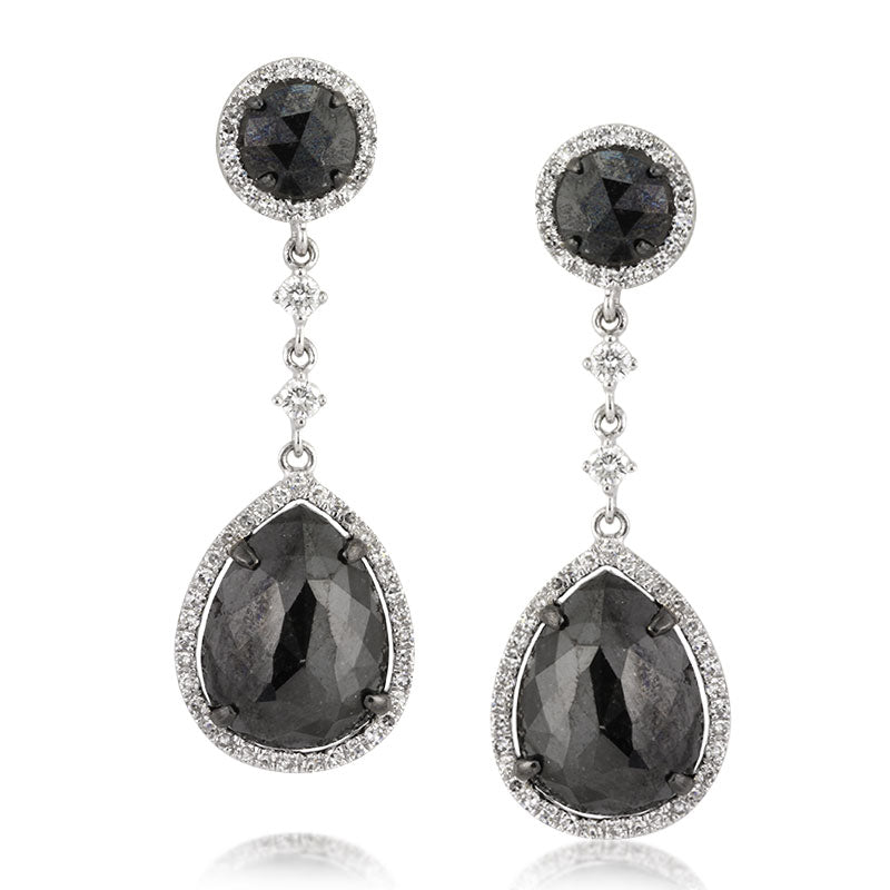 7.96ct Fancy Black Pear Shaped Rose Cut Diamond Earrings