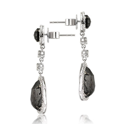 7.96ct Fancy Black Pear Shaped Rose Cut Diamond Earrings
