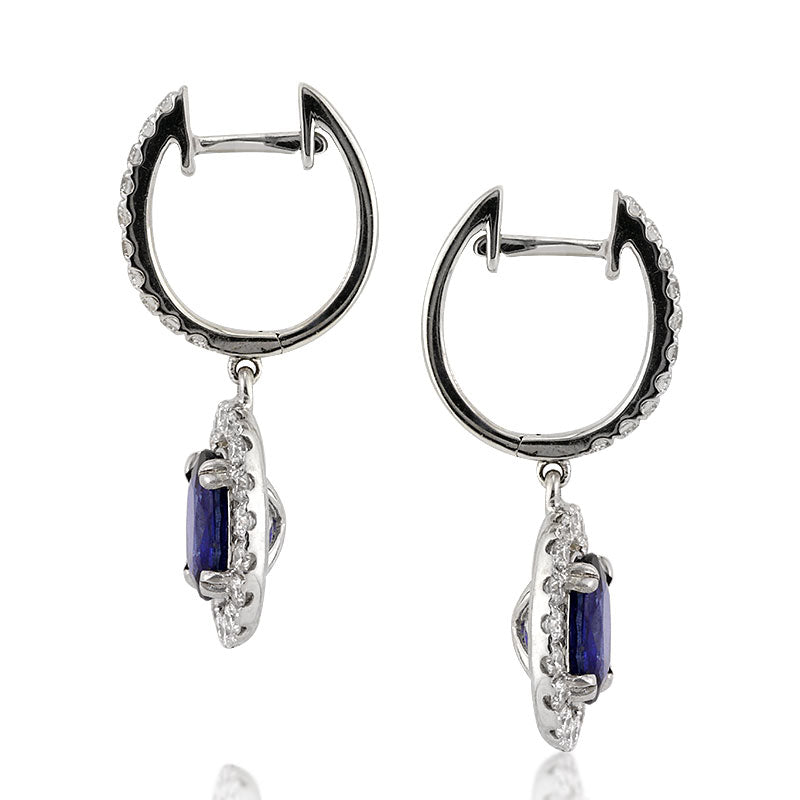 2.65ct Oval Cut Blue Sapphire and Diamond Earrings