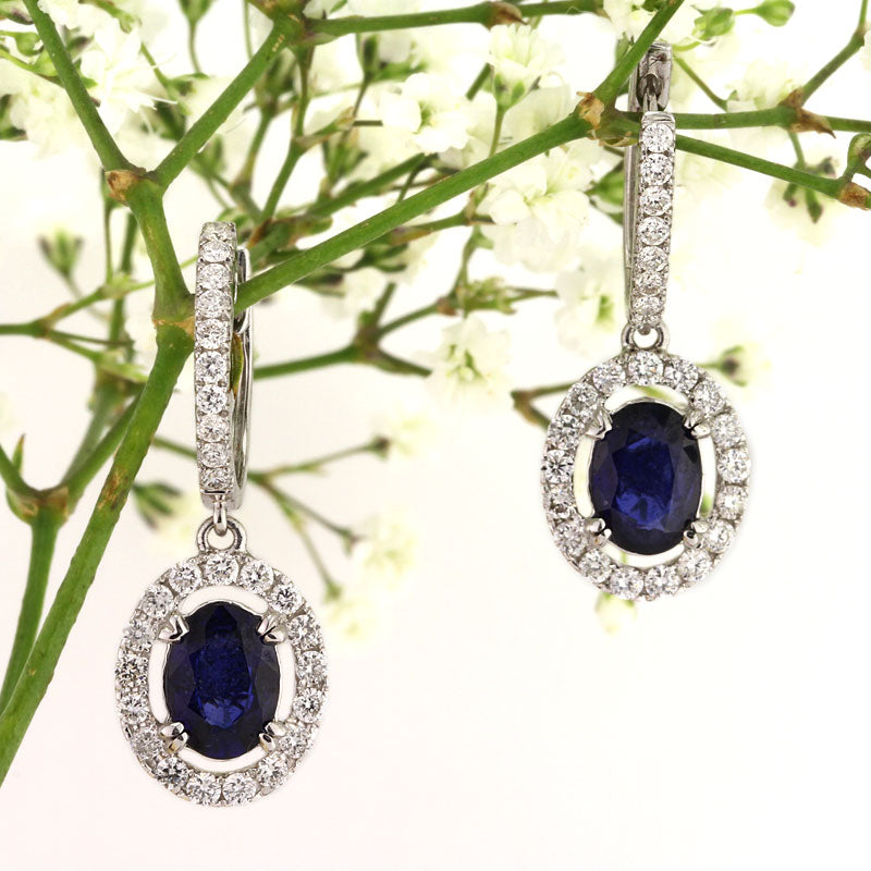 2.65ct Oval Cut Blue Sapphire and Diamond Earrings