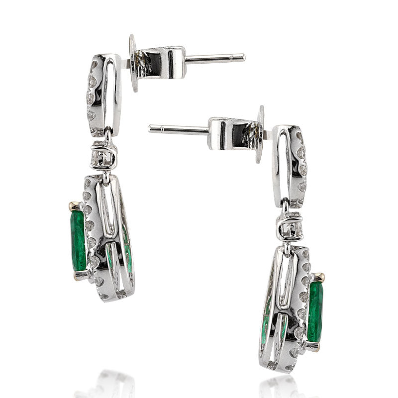 2.31ct Pear Shaped Emerald and Diamond Earrings