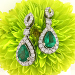 2.31ct Pear Shaped Emerald and Diamond Earrings