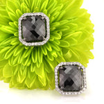 6.43ct Fancy Black Radiant Rose Cut Diamond Stud Earrings