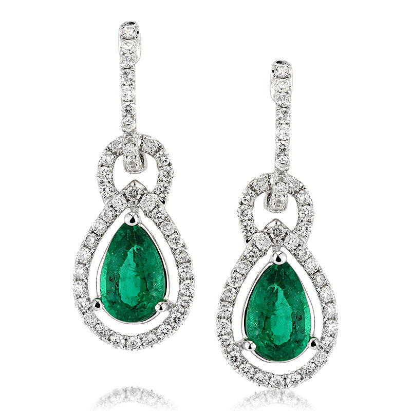 2.69ct Pear Shaped Emerald and Diamond Earrings