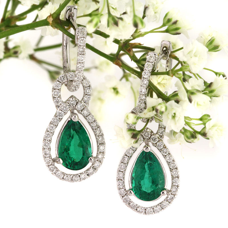 2.69ct Pear Shaped Emerald and Diamond Earrings