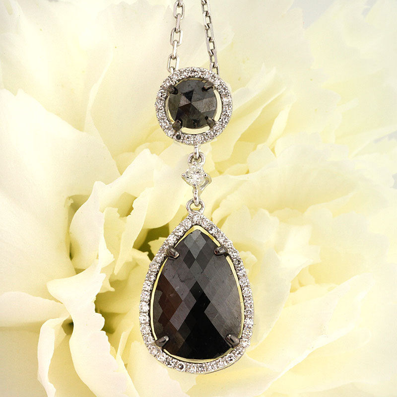 3.67ct Fancy Black Pear Shaped Rose Cut Diamond Pendant