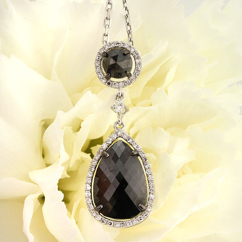 3.67ct Fancy Black Pear Shaped Rose Cut Diamond Pendant