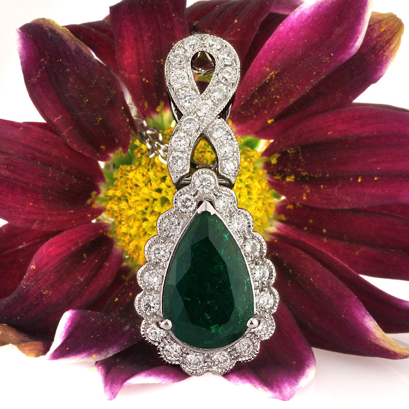 2.21ct Pear Shaped Emerald and Diamond Pendant